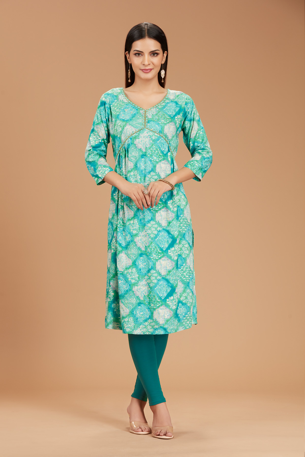 Green Printed Alia Cut Kurti